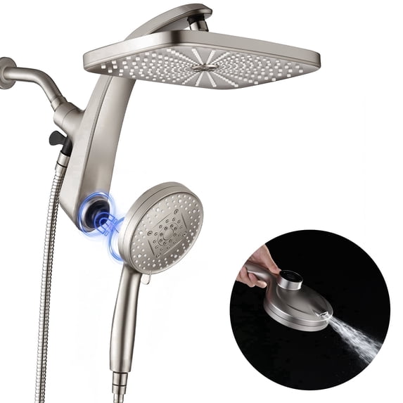 KESTE Shower Head with Handheld Combo, 12 Inch High Pressure Rain Showerheads with 9 Modes Handheld Shower, Magnetic Docking, Detachable Dual Shower Heads with 60’’ Hose, Nickel
