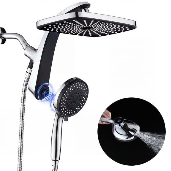 KESTE 12 Inch Shower Head with Handheld Combo, High Pressure Rainfall Showerhead with 9 Modes Handheld Shower, Magnetic Docking, Adjustable Dual Shower Heads for Bathroom, Silver Chrome