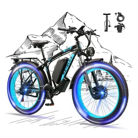 KETELES Electric Bike for Adults,AWD Ebikes Dual Motor Peak 4000W, 26'' Fat Tire bikes with 48V 23AH Battery Hydraulic Brake ​​Electric Bicycle, 21 Speed Mountain EBike UL 2849.