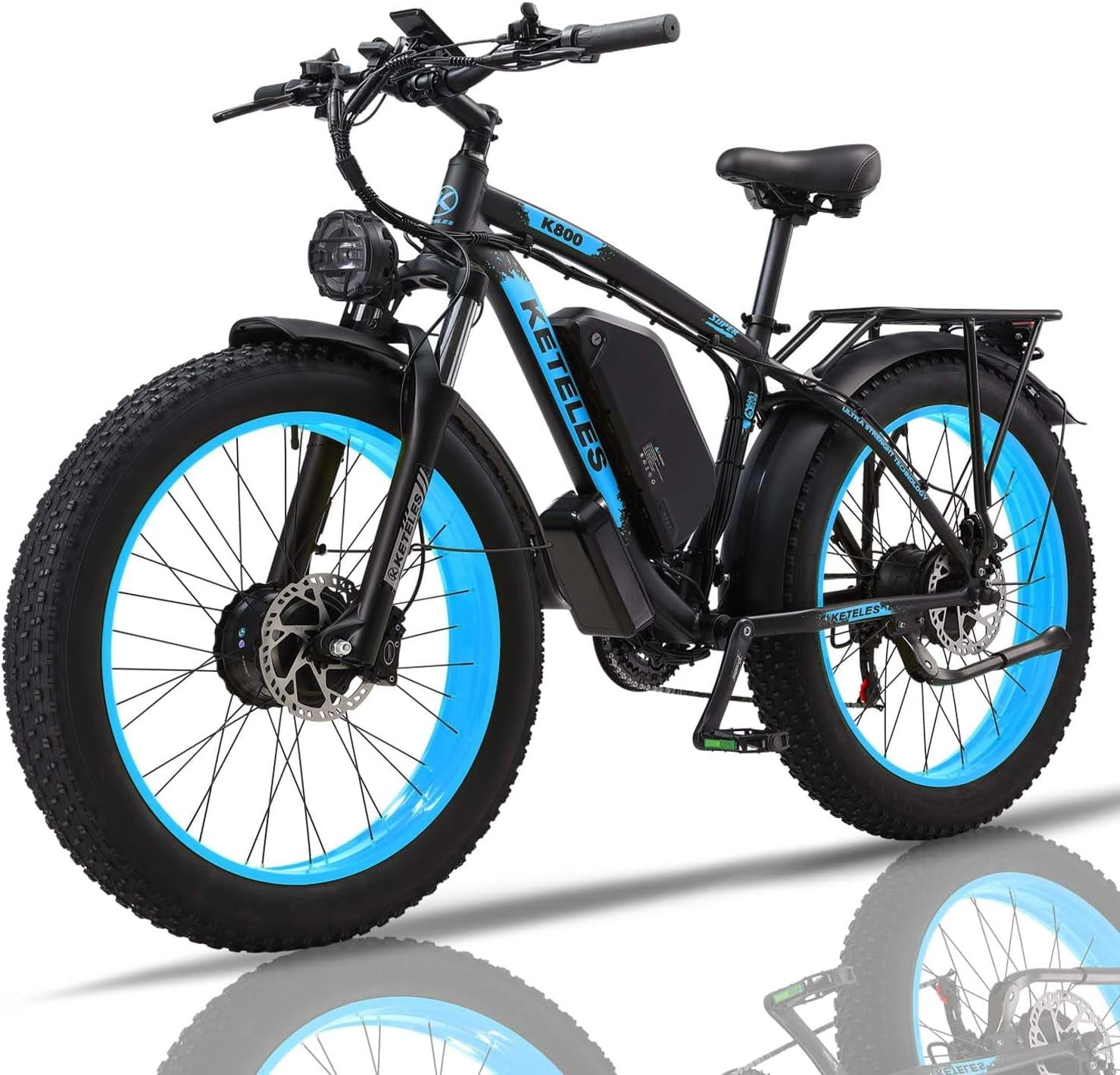 KETELES Electric Bike for Adults,Dual Motor Ebike Peak 4000W ， 26" Fat Tire Electric Mountain Ebike, 48V 23AH UL 2849.