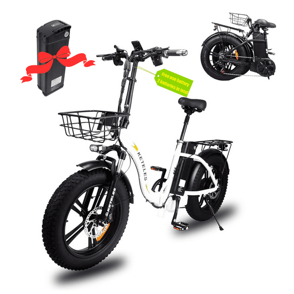 KETELES Foldable Electric Bike for Adults Ebike with 48V 17.5AH Removable Battery, 20" Fat Tire Electric Mountain Bike Electric Bicycle Lockable Suspension Fork E-Bbike Color LED Display.