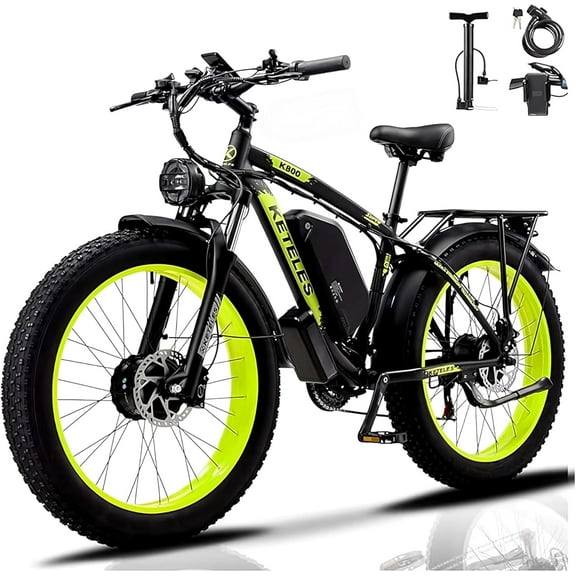 KETELES Electric Bike for Adults, Peak 4000W Dual Motor Ebike，26" Fat Tire Electric Mountain bike,  48V 23AH Removable Battery UL 2849.