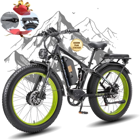 KETELES Dual Motor Electric Bike, suitable for adults 18 years and older, 37+ mph, peak power 6000W, 26-inch wide tires, equipped with a 52V 26AH removable battery and dual hydraulic brakes, model 28