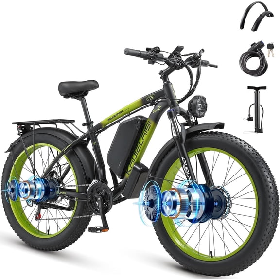 KETELES Adults Dual Motor Electric Bike, Peak 4000W 26 Inch Fat Tire Electric Mountain Bike, 48V 22.4AH Removable Battery, Dual Hydraulic Brakes 21-Speed Ebike