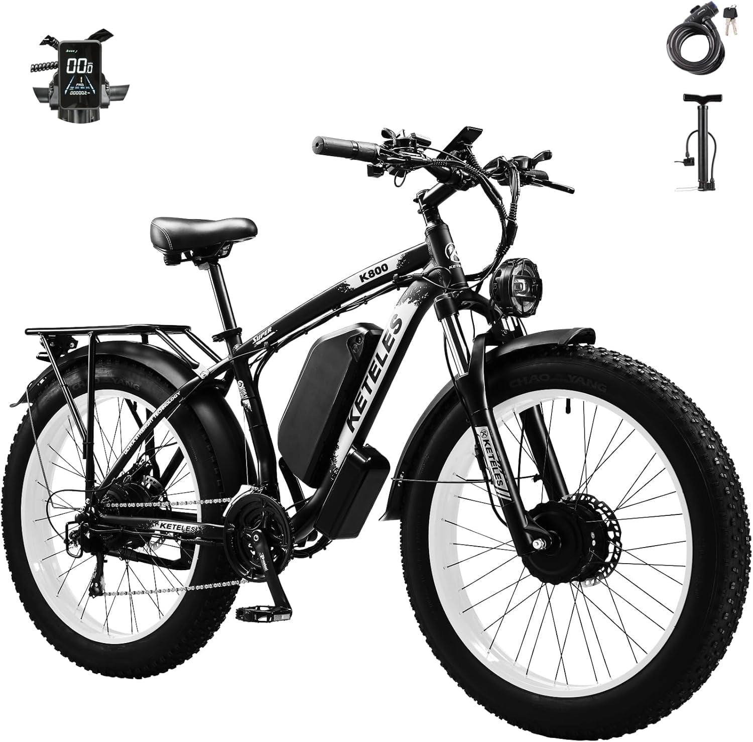 KETELES Electric Bike for Adults,Dual Motor Ebike Peak 4000W ，26" Fat Tire Electric Mountain Ebike, 48V 23AH UL 2849.