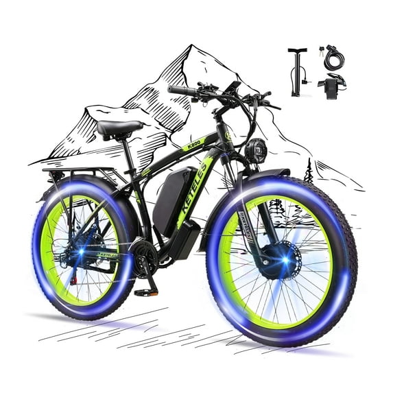 KETELES Electric Bike for Adults,Awd Ebikes Dual Motor Peak 4000W, 26'' Fat Tire Bikes with 48V 23AH Battery Hydraulic Brake Electric Bicycle, 21 Speed Mountain EBike UL 2849.