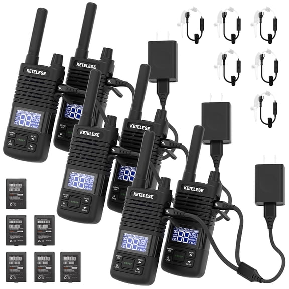 KETELESE T1 Two Way Radio 6 Pack, Samll FRS Walkie Talkies with Earpiece, USB C Rechargeable 2 Way Radio for Adults, NOAA, VOX, Group Call for Restaurant Traveling Biking Camping Hiking