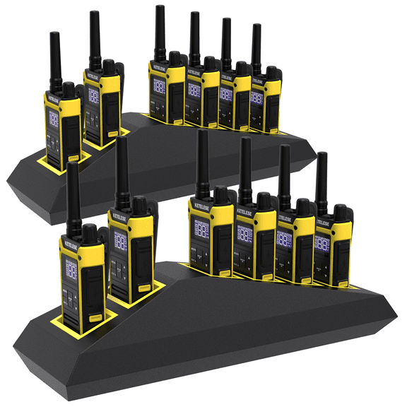 KETELESE T3F Waterproof Walkie Talkies 12 Pack, USB Rechargable, with Earpiece, Shock Resistant, Dual PTT, Group Call, VOX, NOAA&Wheather Alert, Black/Yellow