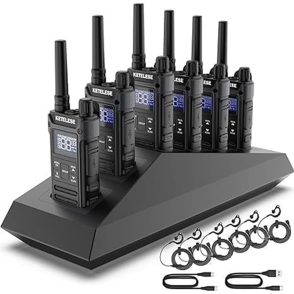 KETELESE T3G Heavy Duty Walkie Talkies, IP67 Waterproof Two Way Radio with Earpiece, Triple Proof, Three Charging Options, USB, NOAA, Emergency GMRS 2 Way radios(6 Pack), Black/Grey