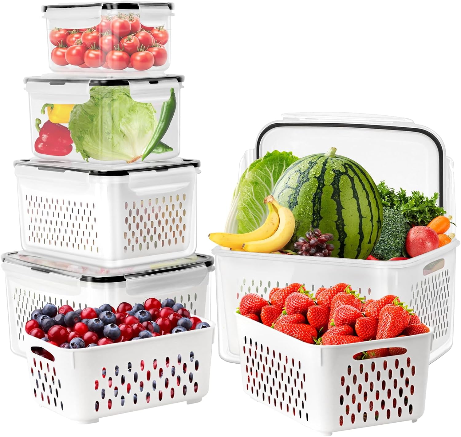 5 Size Fruit Vegetable Storage Containers for Fridge with
