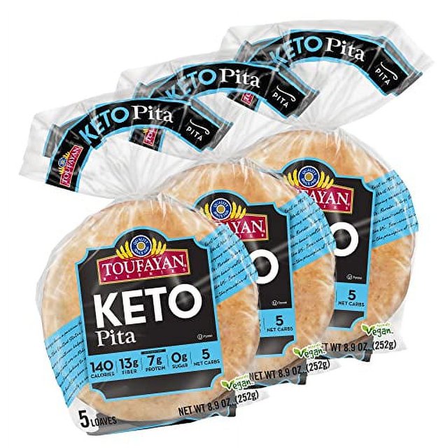KETO Pita Bread High Fiber Protein Low Carb No Sugar (3 Pack, 15