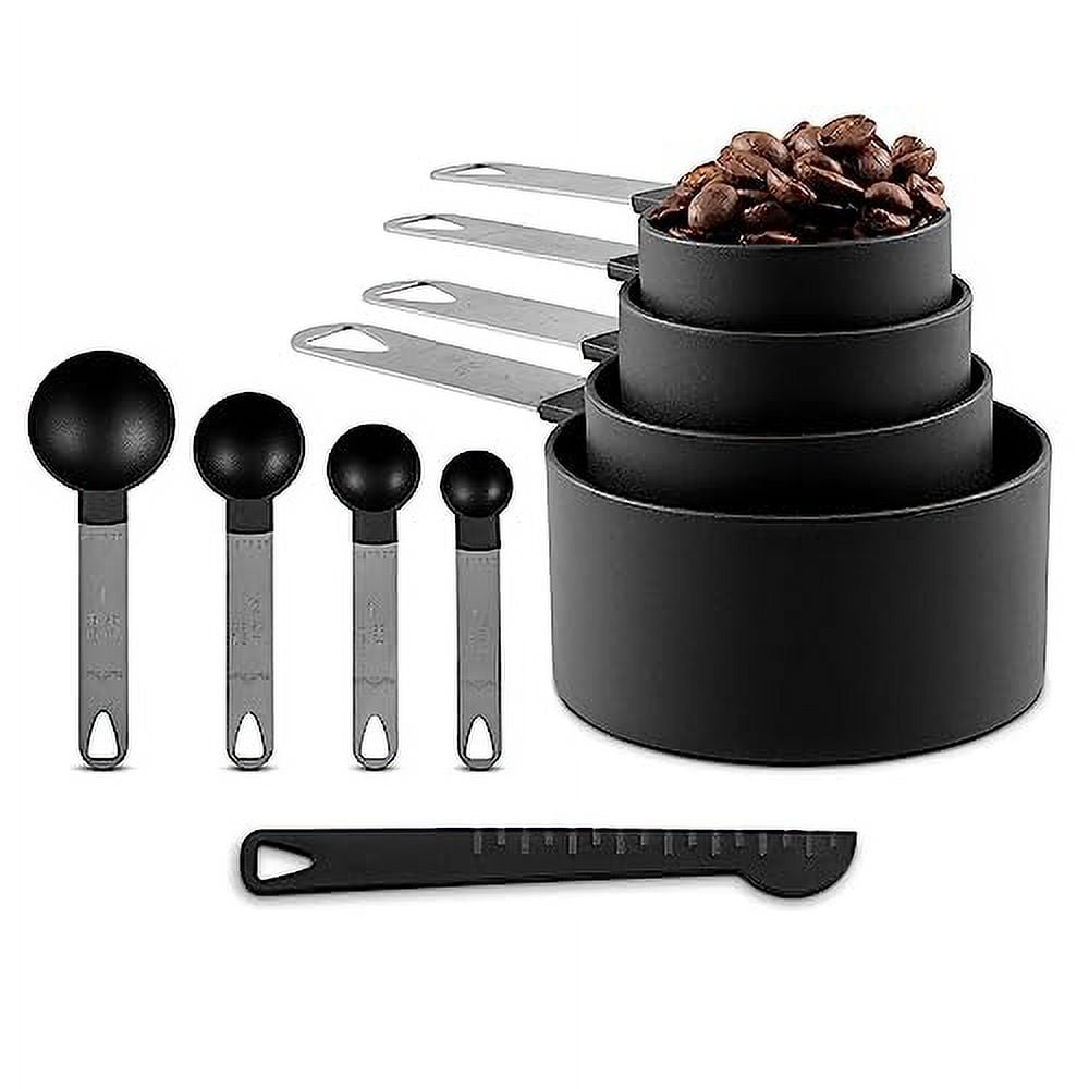 KETPOT Measuring Cups and Spoons Set of 9, Cup Measuring Set with Leveler,  Food Measuring Cups Portion Control (Black)