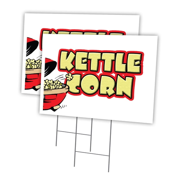 KETTLE CORN 2 Pack Of 18" x 24" Yard Sign & Stake | Advertise Your Business | Stake Included Image On Both Sides | Made in The USA