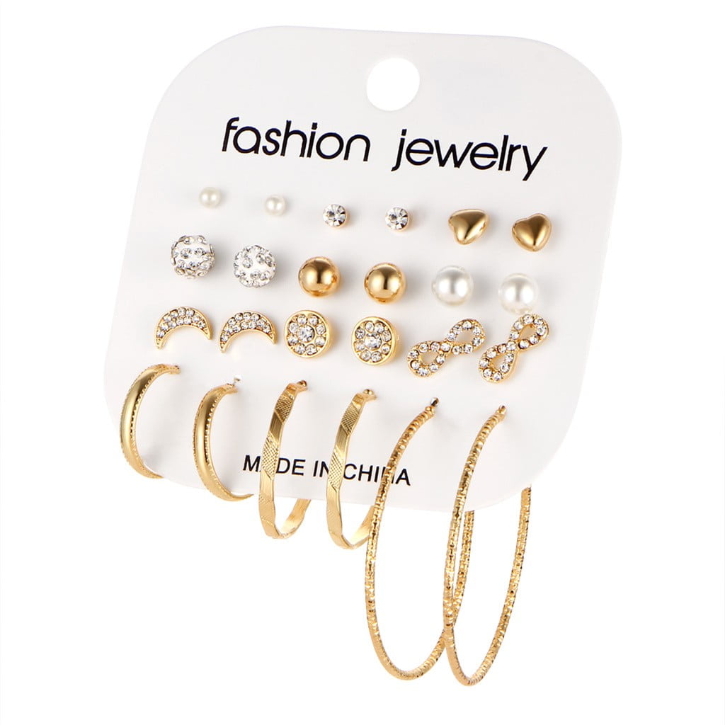 KEUSN 12 Pairs Hoop Earrings for Girls Women Multipack Pearl Twisted