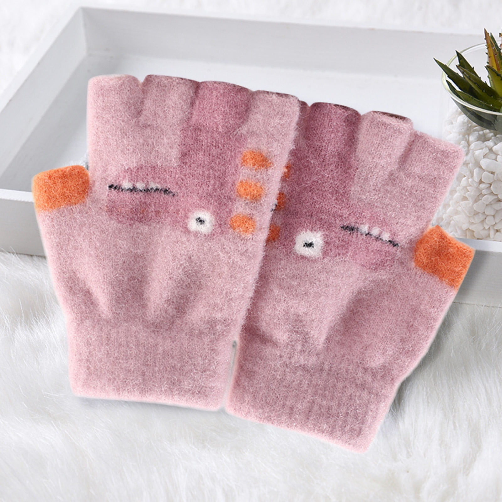 KEUSN Kids Half Finger Mittens Knitted Winter Stretchy Fingerless