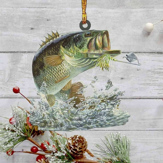 KEUSN Personalized Green Bass Fish Largemouth Flat 2D Christmas Ornaments Tree Decorations Rear View Mirror Accessories Mini Christmas Ornaments
