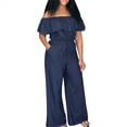 thumbnail image 1 of KEUSN Plus Size Women's Solid Wide Leg Off Shoulder Denim Jumpsuits, 1 of 7