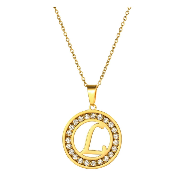 Initial Charms Pendants Necklace - Round Cut Solitaire Simulated
