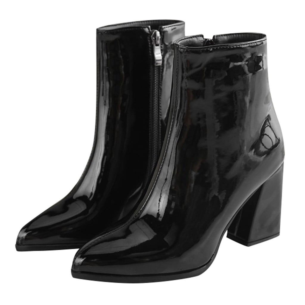 KEUSN Women Boots Pointed Mirror Patent Leather Ankle Party Booties Ladies Shoes Walmart
