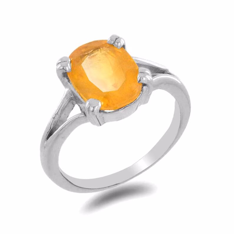 KEVAT GEMS Natural Certified Yellow Sapphire (Pukhraj) 4.00-11.00 Ct Gemstone in 92.5 Silver Astrology Rashi Ratan Ring for Men & Women – Perfect Gift