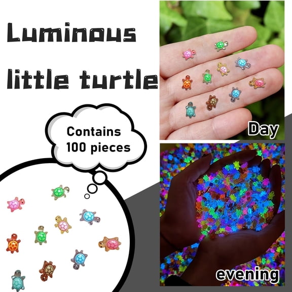 KEVCHE 100PCS Mini Resin Animal Turtle Glow In The Dark, Little Tortoise Figurines for Garden Decoration Dollhouse Miniature, Random Color Tiny Turtle Ornaments for Terrarium Craft