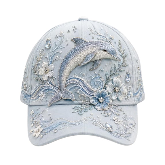 KEVCHE 3D Ocean Creatures Embroidery Cap,Adjustable Cotton Baseball Cap,Raised Embroidered Sea Animal Hat for Beach Travel