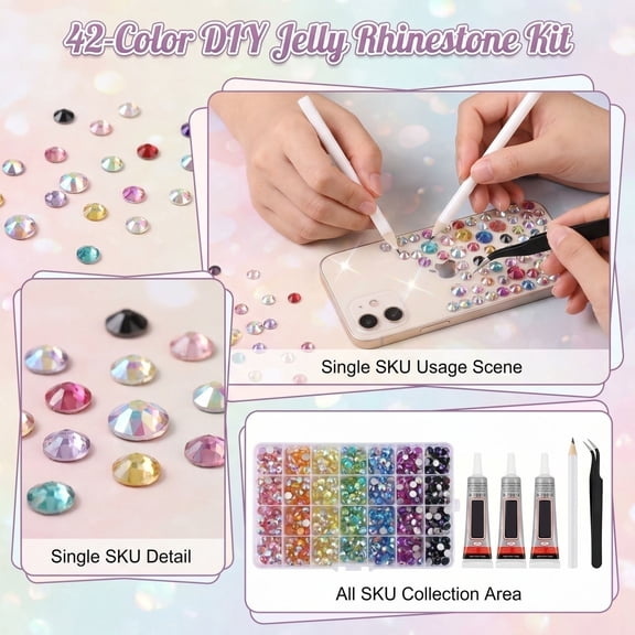 KEVCHE 42 Colors Rhinestones for Bedazzling, 3mm Jelly Resin Gems for Crafting, Bedazzler Kit with Flatback Resin Rhinestones, Bedazzled Resin Gemstone Glue for Phone case Nail Art Clothes