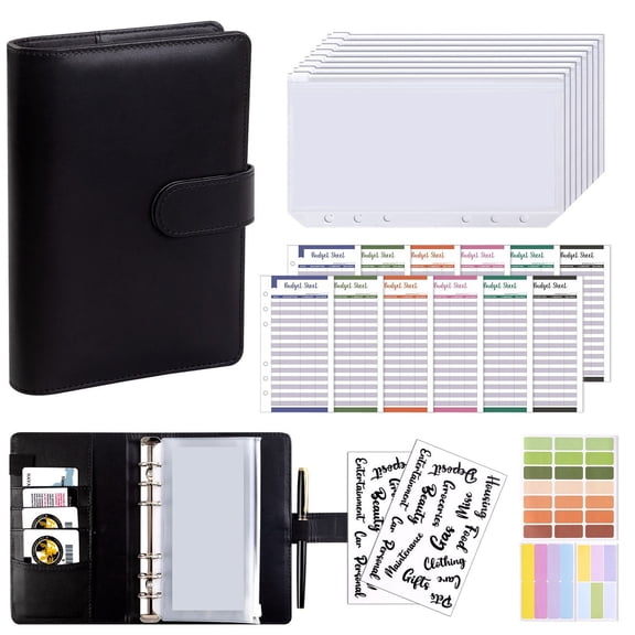 KEVCHE A6 Macaron PU Leather Loose-Leaf Binder Notebook with Zipper Pocket, Cash Budget Planner and Travel Journal with 6-Ring Refillable Pages, Compact Stylish Organizer for Students