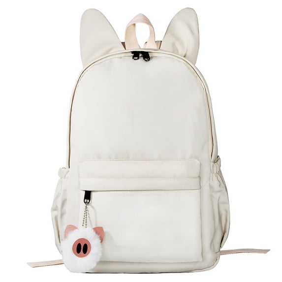 KEVCHE Bunny Ear Backpack with Cute Pendant for Students, Lightweight Daypack with Adorable Plush Bunny Ears, School Bag Book Bag Travel Backpack , Durable Casual Rucksack for Students