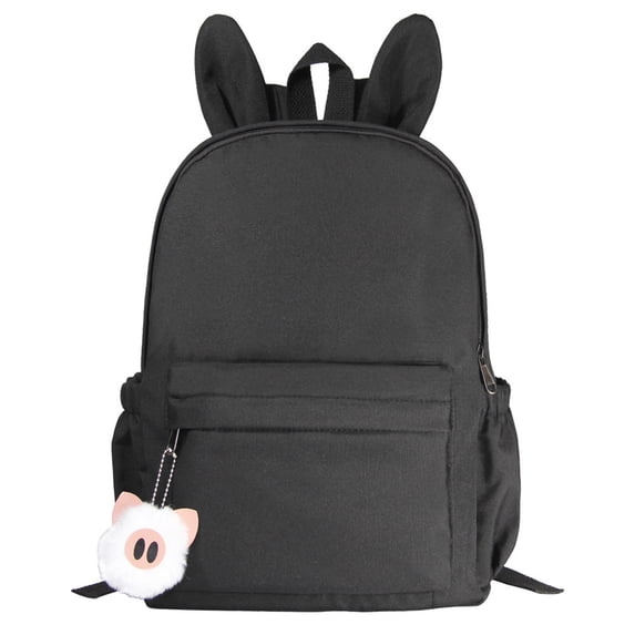 KEVCHE Bunny Ear Backpack with Cute Pendant for Students, Lightweight Daypack with Adorable Plush Bunny Ears, School Bag Book Bag Travel Backpack , Durable Casual Rucksack for Students