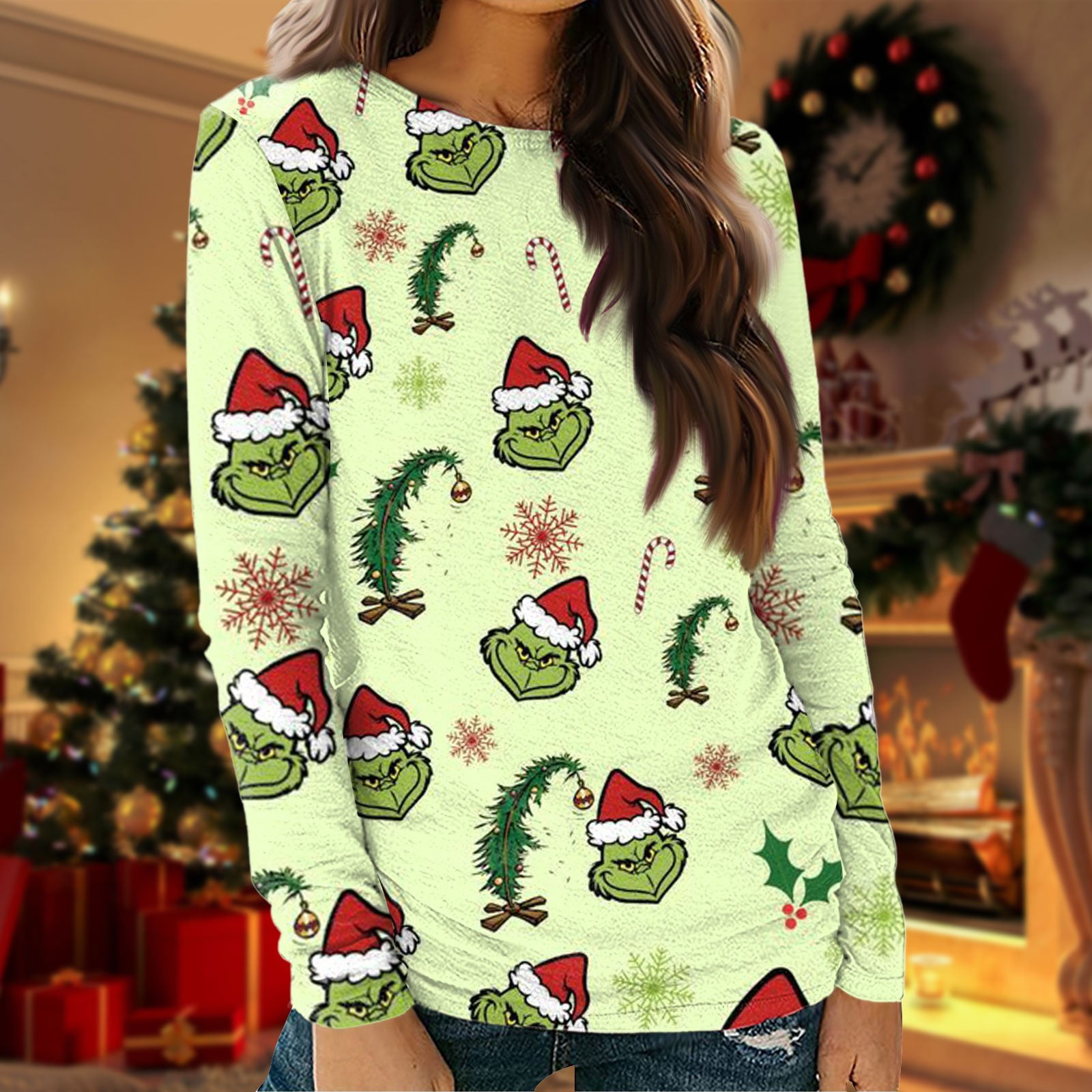 KEVCHE Christmas Clothing Grinch Costume Shirt Grinch Women's Casual ...