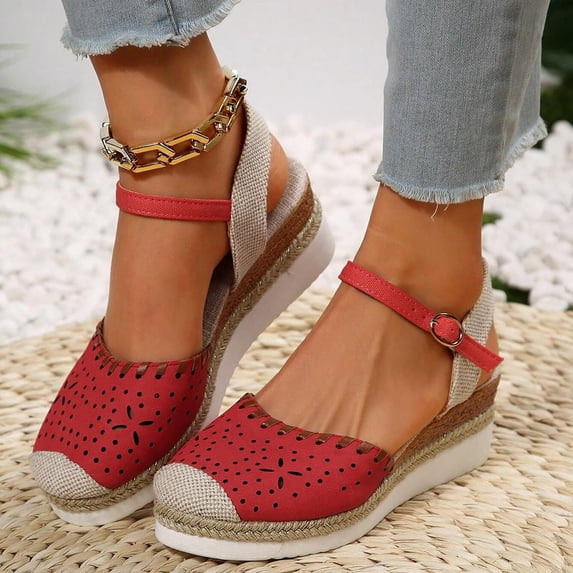 KEVCHE Closed Toe Platform Wedge Sandals for Women Orthopedic Espadrilles, Comfortable Anti-Slip Ankle Strap Dressy Casual Sandals, Lightweight Breathable Beach & Outdoor Shoes
