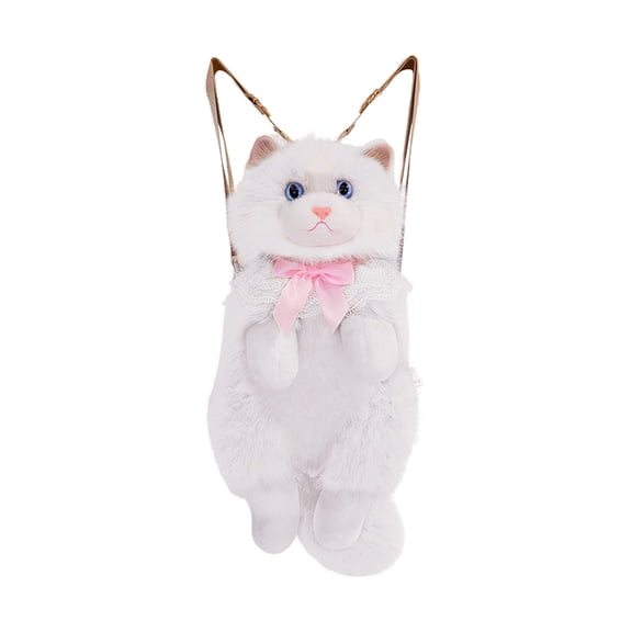 KEVCHE Cute Cat Plush Backpack , Fluffy Kitten Shoulder Bag with Lace Bow, Spacious Compartments for Daily Use, Adorable Cat-Shaped Backpack Animal LoversKawaii Backpack for Travel