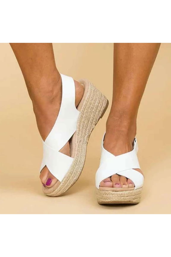 Espadrille Wedge Platform Sandals for Women, Open Toe Ankle Strap Wide Width Heels, Mesh Upper Summer Beach Footwear, Fashion Casual Shoes For Outdoor Party Work And Daily Leisure