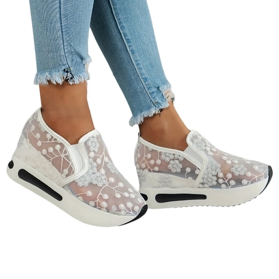 KEVCHE Floral Embroidery Breathable Sheer Mesh Sneakers for Women, 2026 Lace Mesh Casual Shoes with Delicate Flower Pattern, Lightweight Flexible Non-Slip Walking Shoes, Summer Going Out Shoes