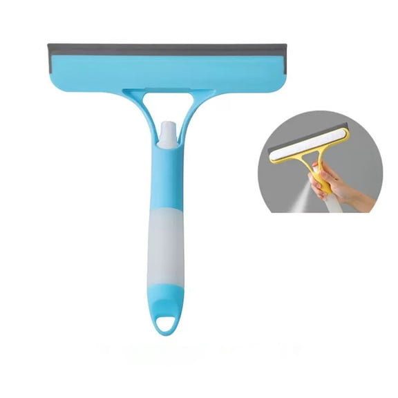 KEVCHE Glass Cleaning Tool Double Sided Brush and Scraper, 3 in 1 Spray Bottle Squeegee for Windows Mirrors Shower Doors, Reusable Spray Scrub Squeegee Tool for Home Bathroom Car Windshield