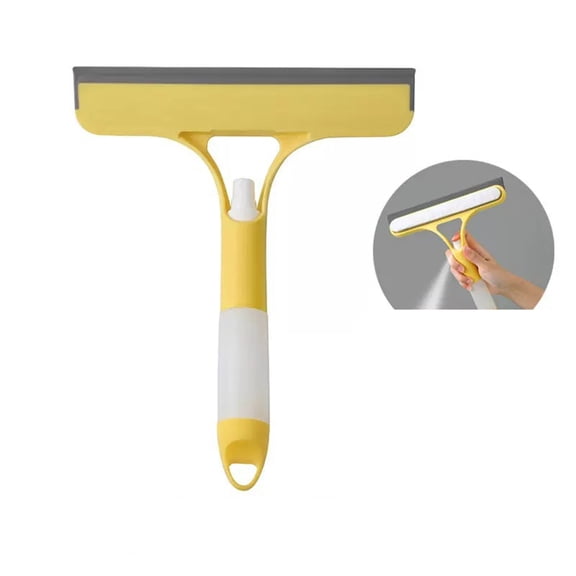 KEVCHE Glass Cleaning Tool Double Sided Brush and Scraper, 3 in 1 Spray Bottle Squeegee for Windows Mirrors Shower Doors, Reusable Spray Scrub Squeegee Tool for Home Bathroom Car Windshield
