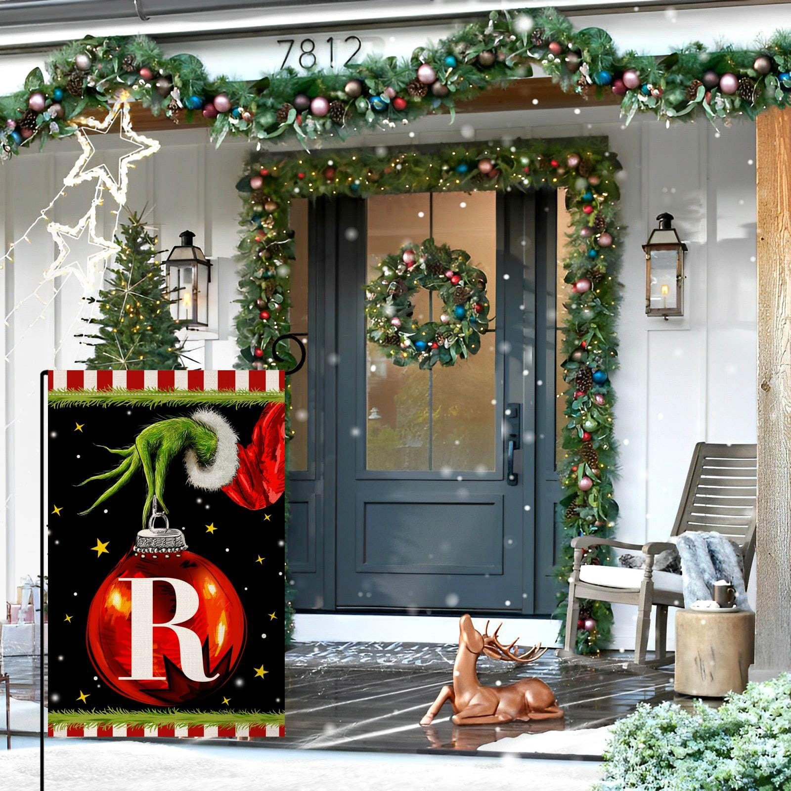 KEVCHE Grinch Christmas Door Decorations Letter Cartoon Hand Garden
