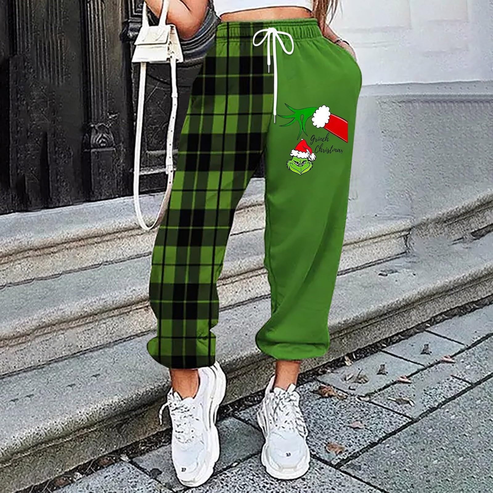 KEVCHE Grinch Costume Christmas Pants Women s Casual Christmas Pants Christmas Drawstring Elastic Waist Leggings for Grinch Decor Grinch Christmas Clothes Grinch Trousers Deep Red 2XL Walmart