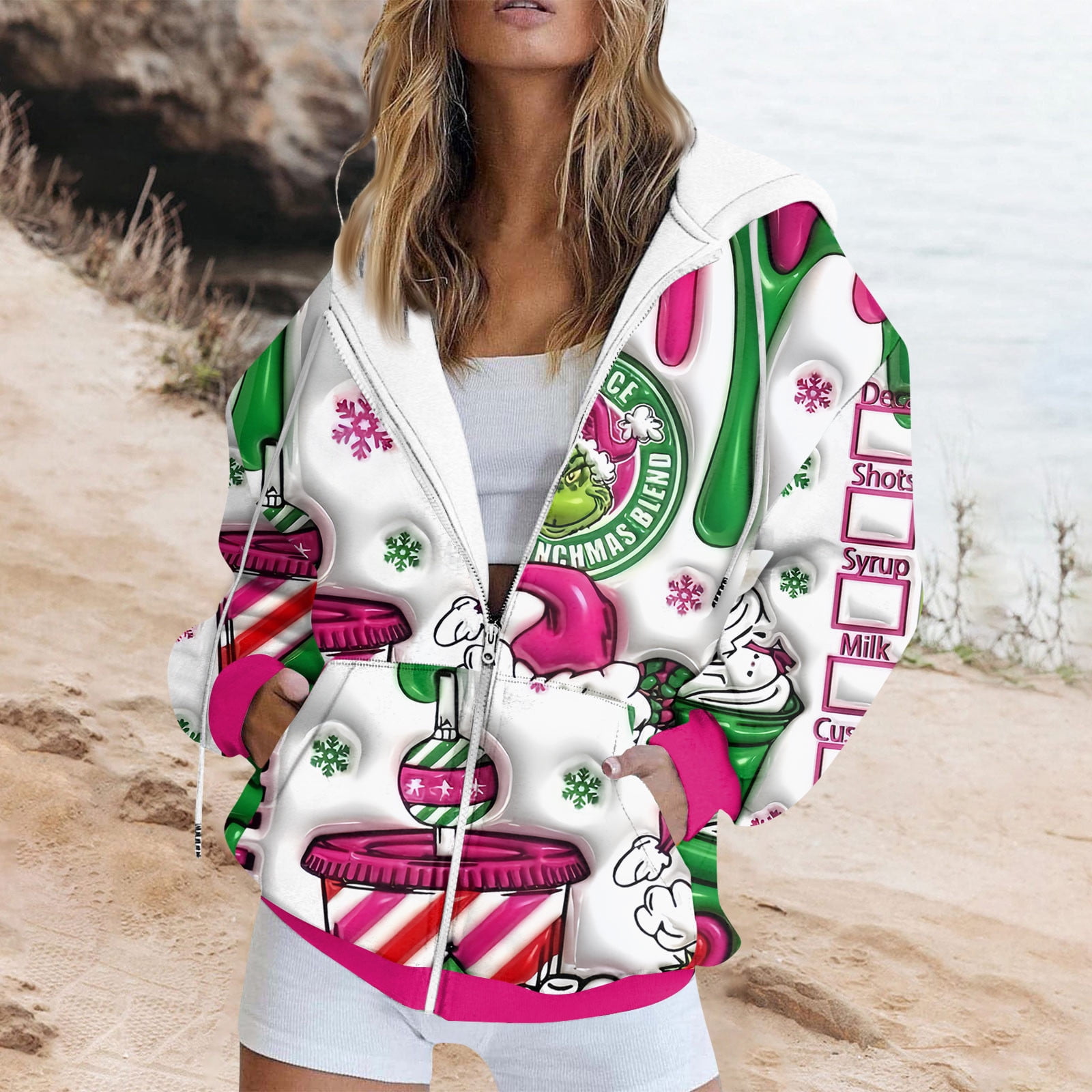 KEVCHE Grinch Costume Christmas Sweatshirts Trendy Printed Sweatshirt