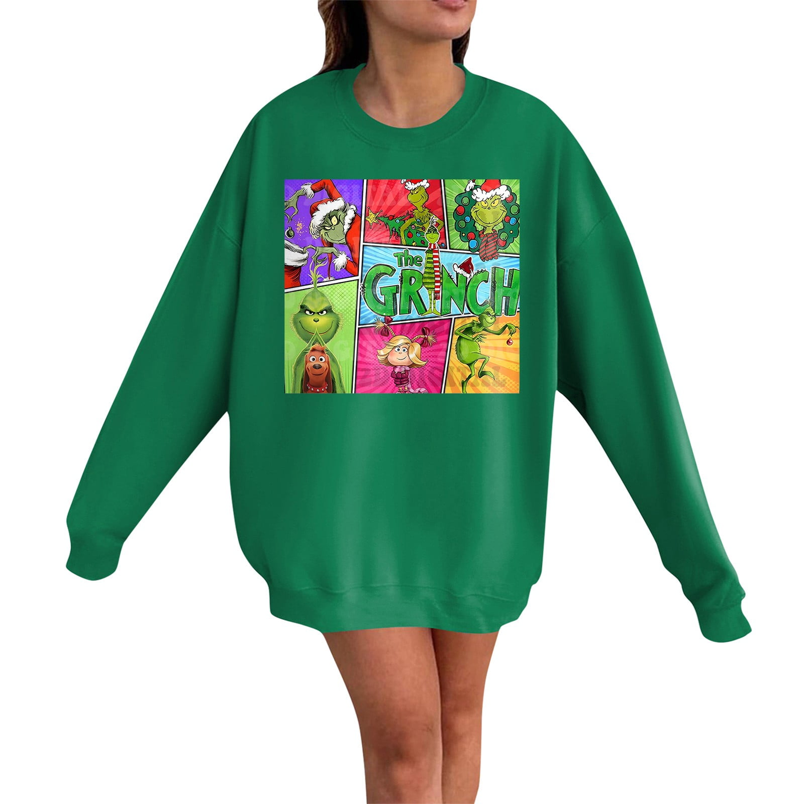 KEVCHE Grinch Costume Christmas Sweatshirts Women's Casual Petite Print ...