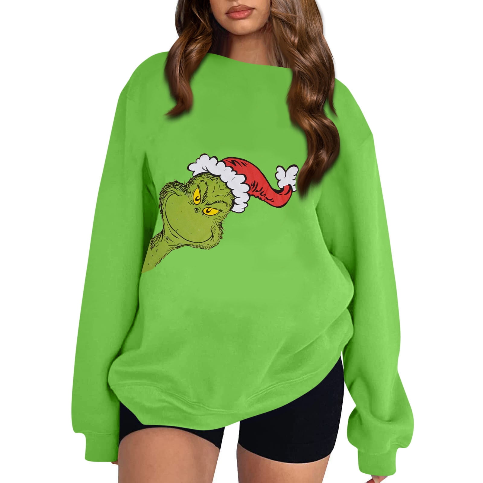 KEVCHE Grinch Sweater Christmas Hoodie Grinch Women s O Neck Long Sleeve Grinch Hoodie Print Pattern Grinch Casual Plus Size Basic Tops Sports