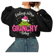 CZXFIFVY Green Sweatshirt Christmas Hoodie Green Women's Christmas Green Shirt Print Pullover Green Crewneck Drop Shoulder Long Sleeved Blouse Green Christmas Clothes Green Decor