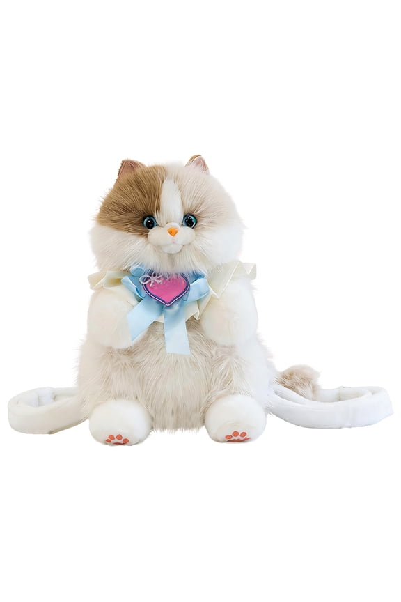 Ragdoll Plush Backpack, Cute Cat Plush Double Shoulder Bag , Soft Comfortable Lightweight Daypack for School Travel and Daily Use, Adorable Plush Animal Backpack for Cat Lovers