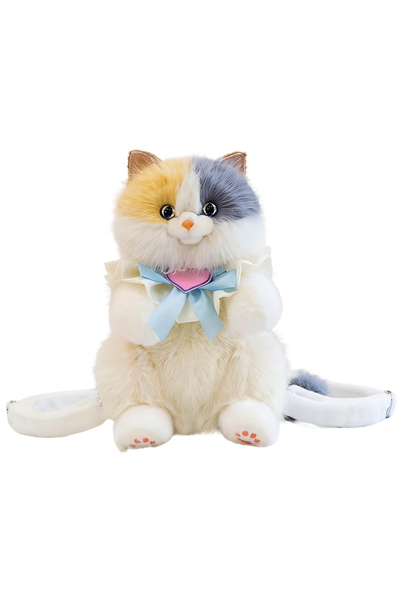 Ragdoll Plush Backpack, Cute Cat Plush Double Shoulder Bag , Soft Comfortable Lightweight Daypack for School Travel and Daily Use, Adorable Plush Animal Backpack for Cat Lovers
