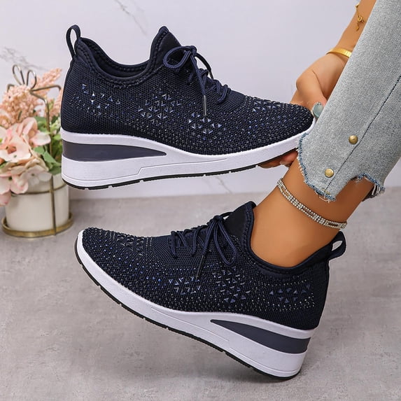 KEVCHE Rhinestone Lace-Up Low-Top Sneakers for Women, Fashion Flat Casual Shoes, Versatile Comfort Walking Footwear for Daily Outdoor Wear