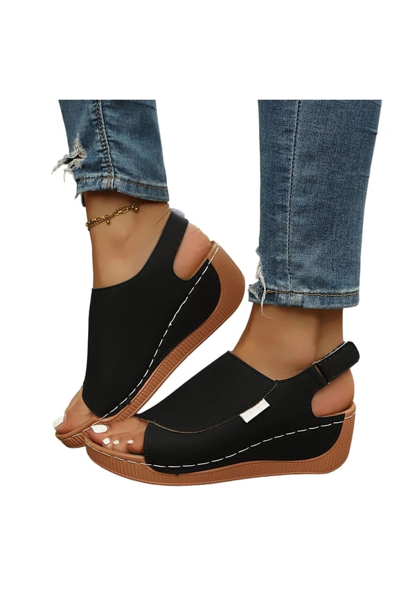 Strappy Wedge Sandals for Women, Dressy Summer Ankle Strap Open Toe Arch Support Sandals, Casual Comfortable Vacation Shoes, Plus Size Buttoned Peep Toe Sandals