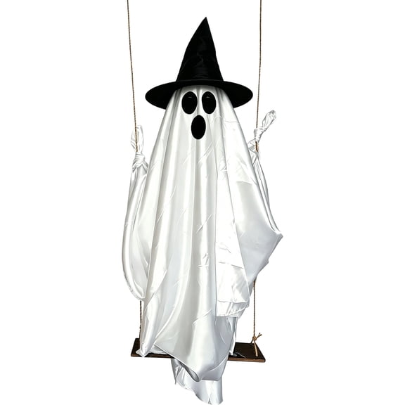 KEVCHE Swing Halloween Decoration with String Lights, 3-Piece Set of Sheer Fabric Ghost Prop for Outdoor Yard Porch Party, 71x14 Inch Weather-Resistant Hanging Decor with Built-in Lights