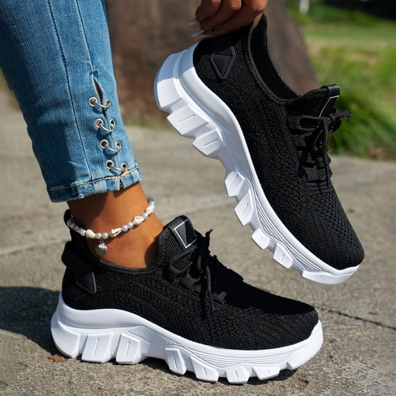 KEVCHE Walking Shoes for Women, Lace Up Breathable Ultra Lightweight Sport Casual Sneakers, Fashion Platform Daily Walking Trainers, Comfortable Ladies Gym Athletic Shoes