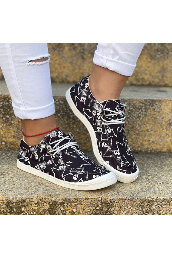 Women Halloween Pumpkin Shoes, Cute Spooky Print Penny Canvas Loafers Lightweight Comfortable Platform Casual Walking Shoes Slip on Flat Sneakers with Soft Sole